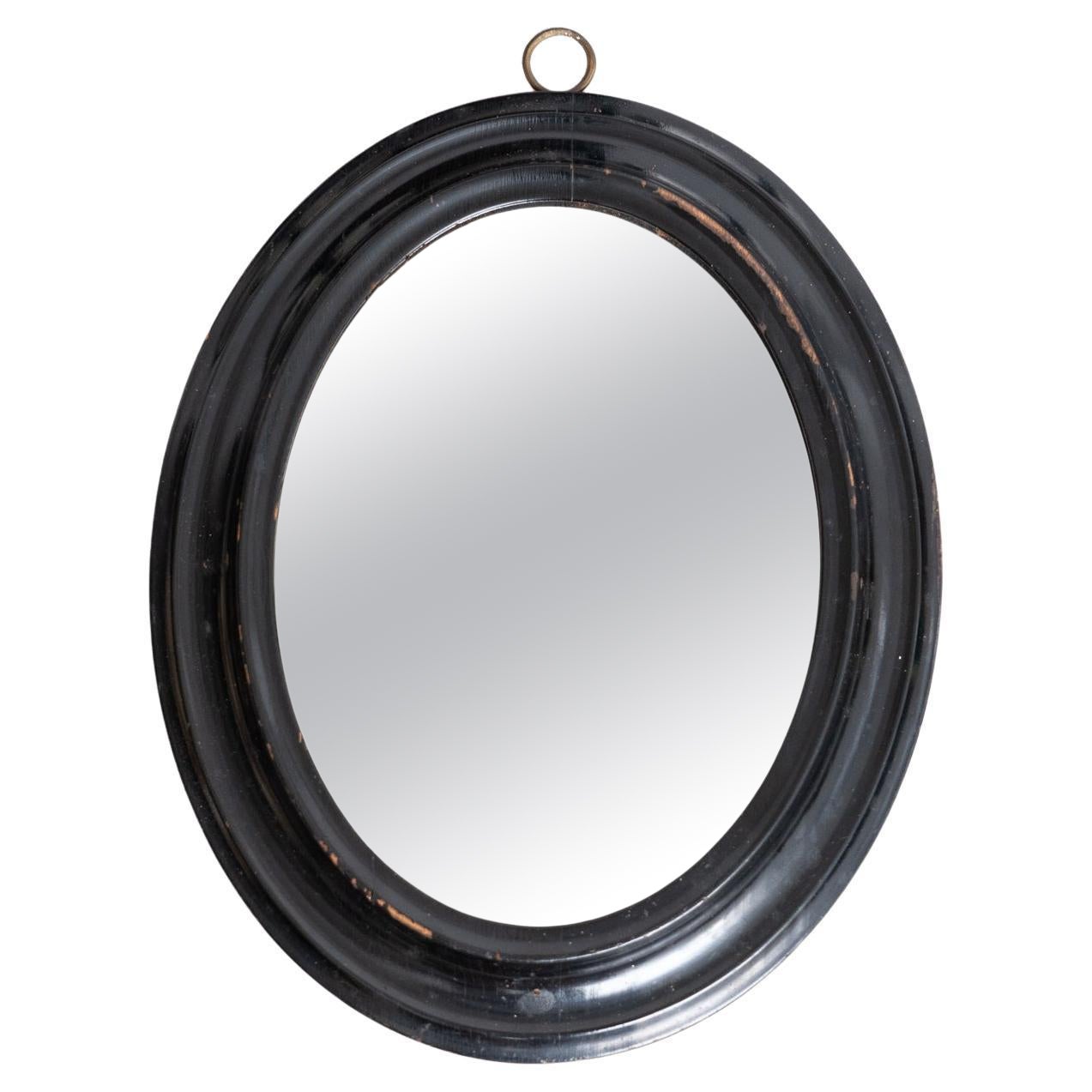 Espejo de pared de principios del siglo XX - Marco oval negro lacado