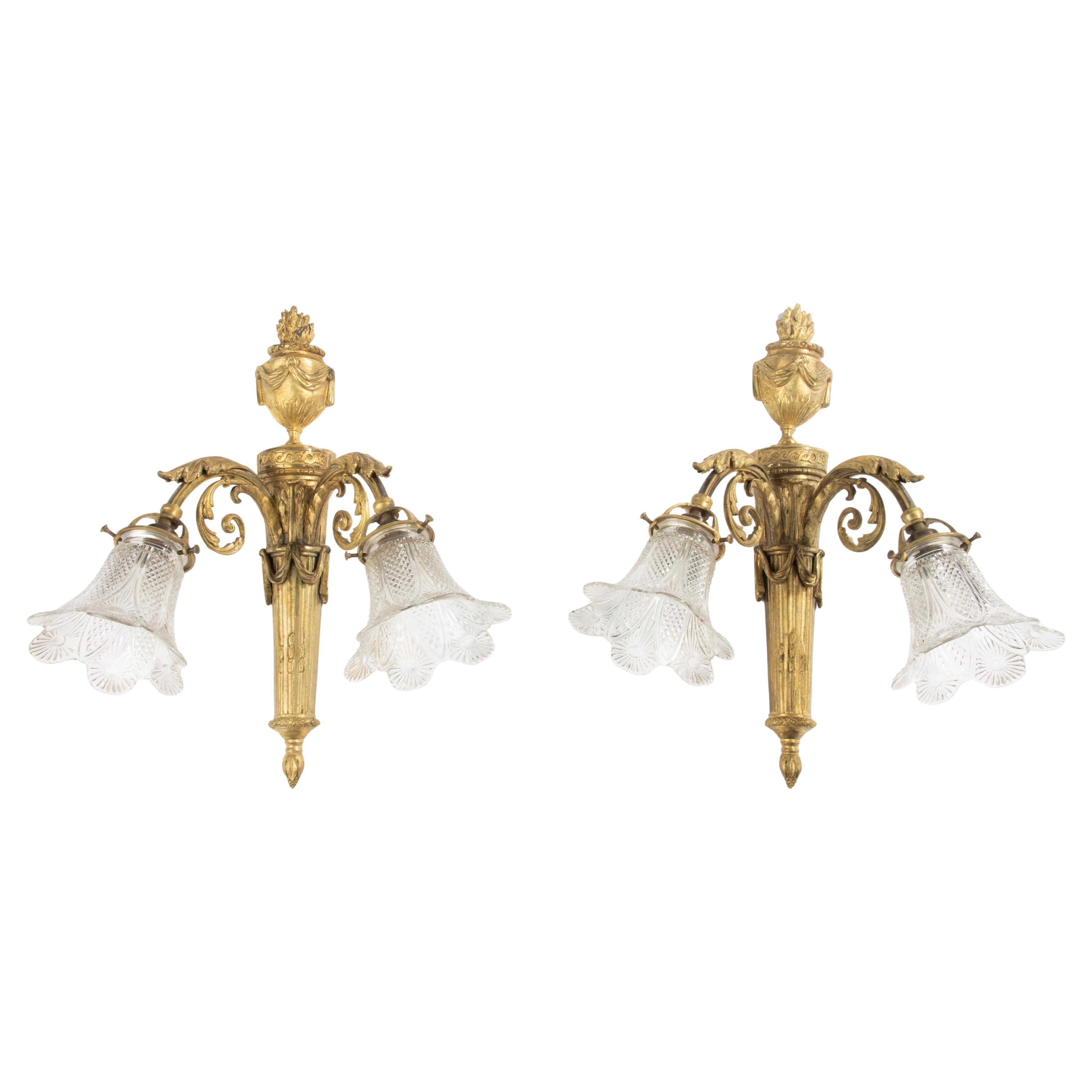 Appliques murales du début du 20e siècle - Françaises - Bronze doré - Style néoclassique