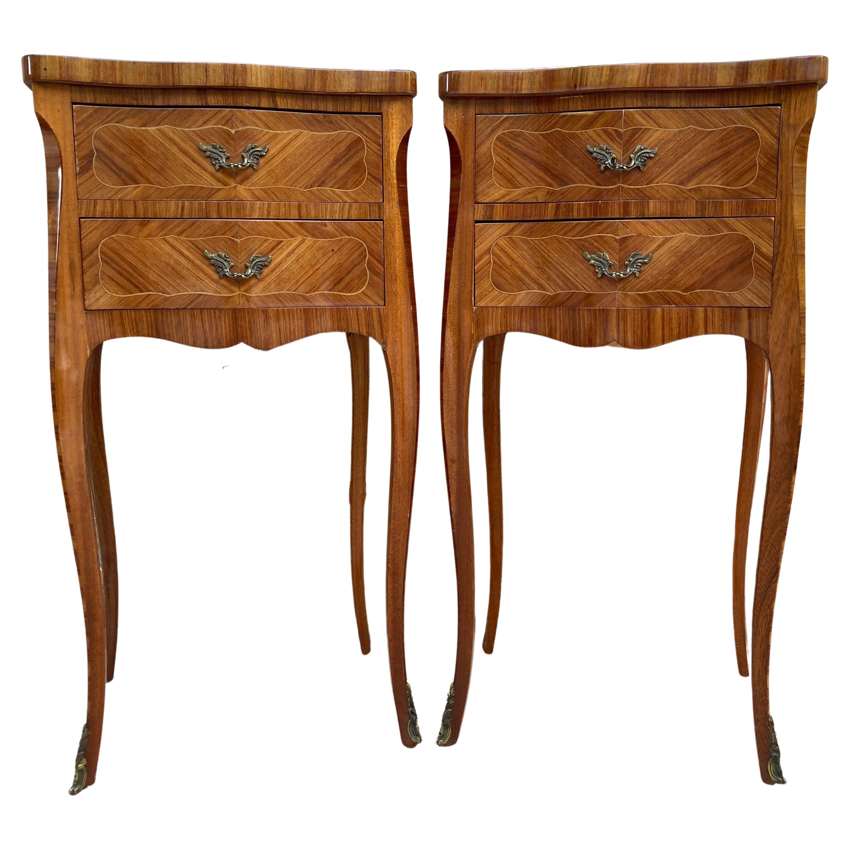 Early 20th Century Walnut and Bronze Varnished Nightstands, France, 1920s, Set O