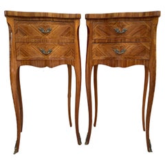 Early 20th Century Walnut and Bronze Varnished Nightstands, France, 1920s, Set O