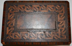 Walnut and Cedar Wooden Inlay Box with Leather Hinges, 20th Century