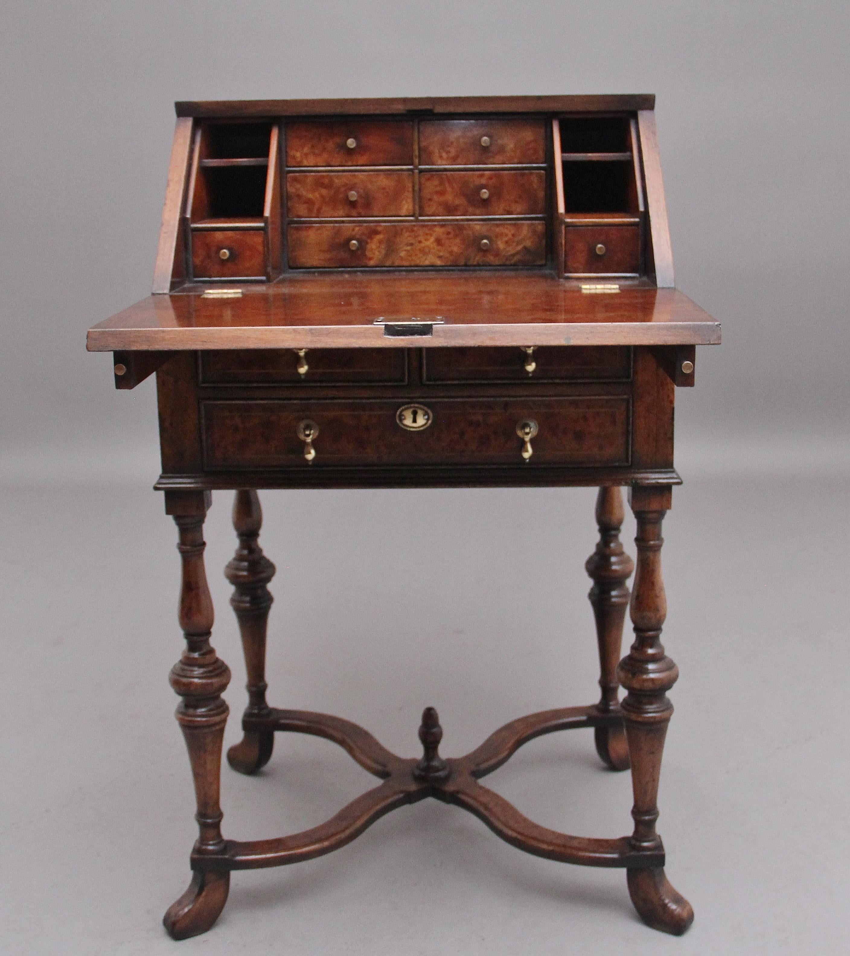 British Early 20th Century Walnut and Elm Bureau in the Queen Anne Style For Sale