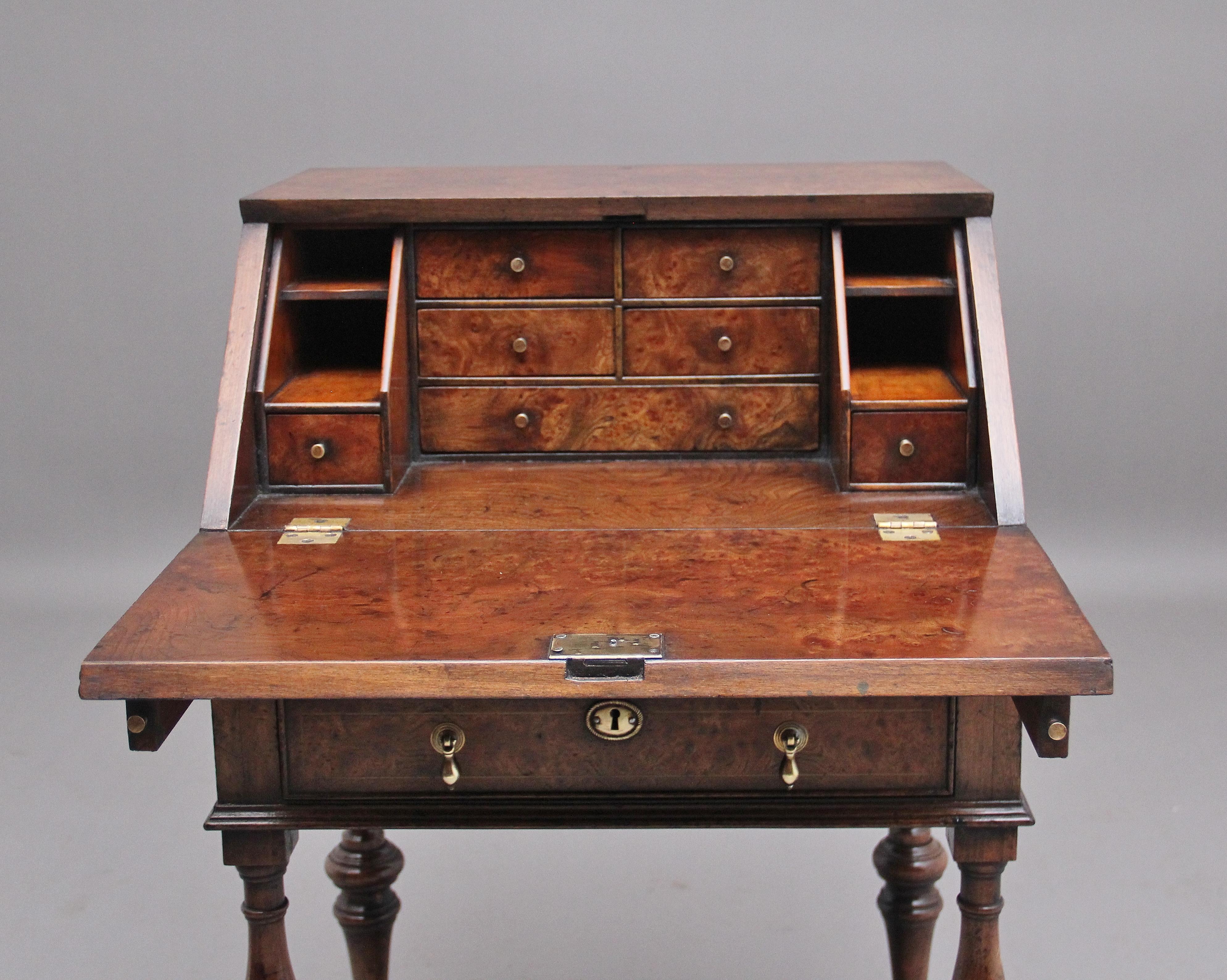 Early 20th Century Walnut and Elm Bureau in the Queen Anne Style In Good Condition For Sale In Martlesham, GB
