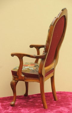 Early 20th Century Walnut Armchair Upholstered with Tapestry & Beadwork Fabric