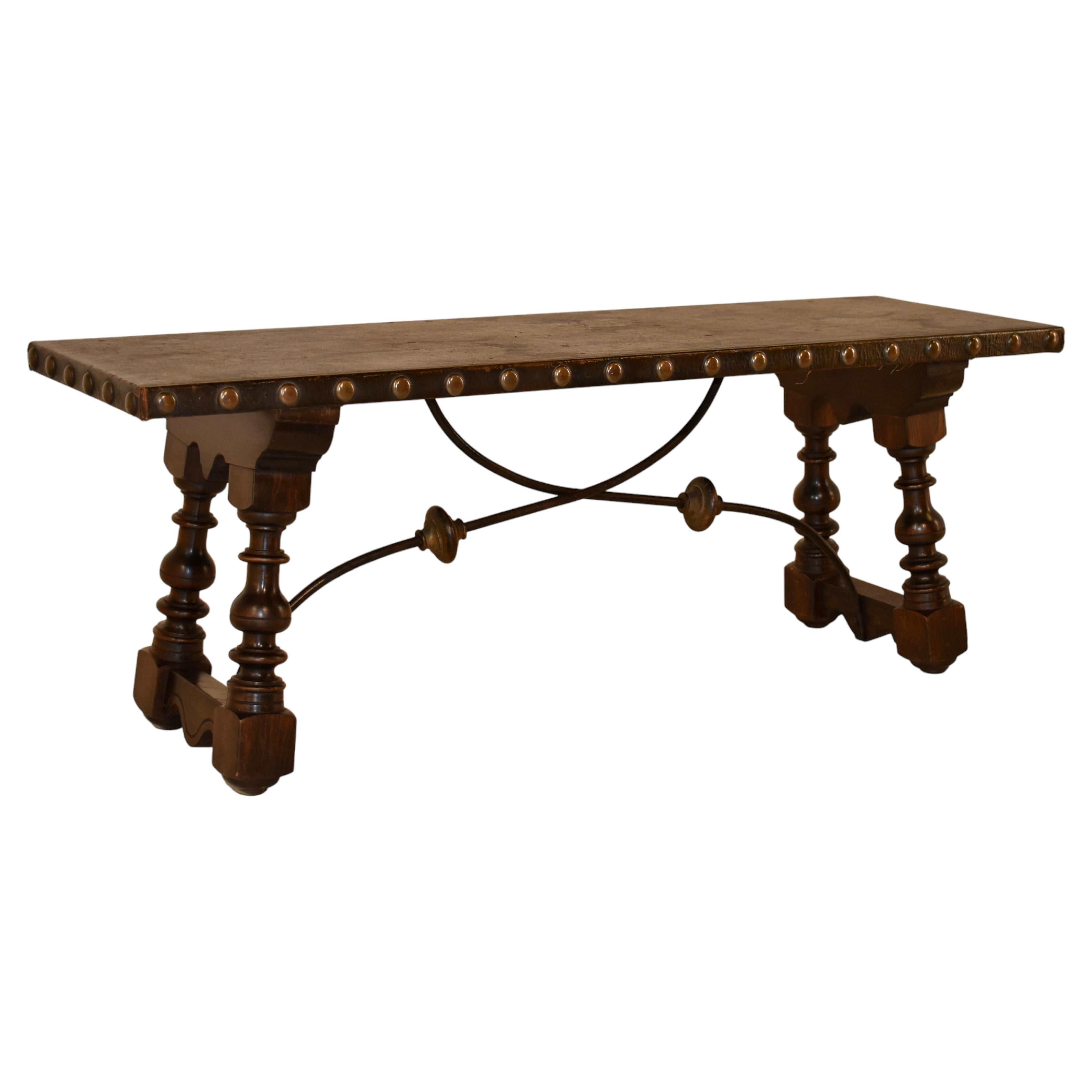Early 20th Century Walnut Bench With a Hand Painted Top