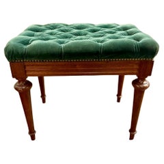 Early 20th Century Walnut Bench with Tufted Upholstery
