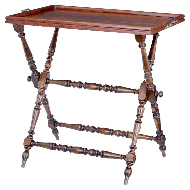 Sudberry House Walnut Mirrored Butler Tray Table with Folding Stand at ...