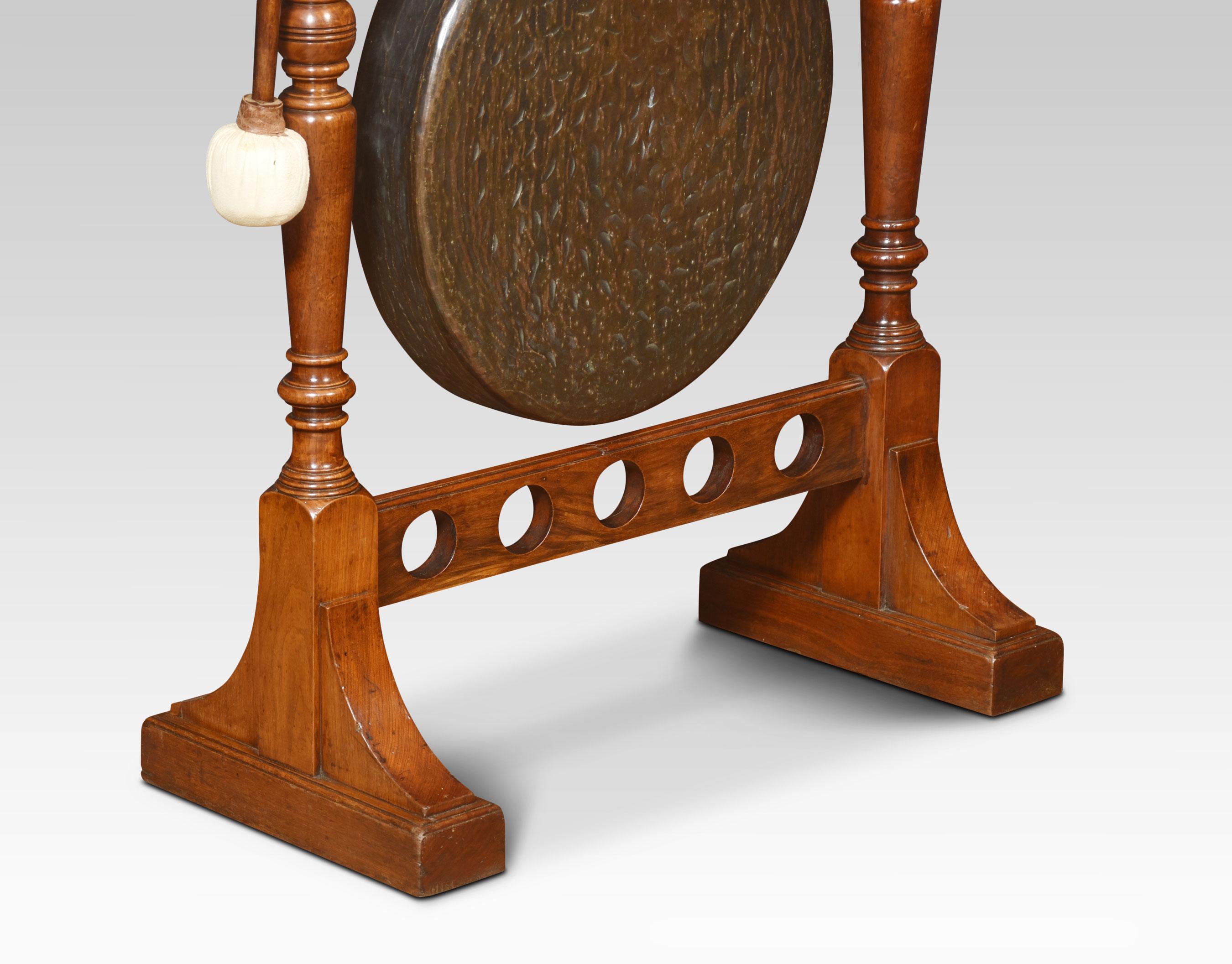 British Early 20th century walnut framed dinner gong