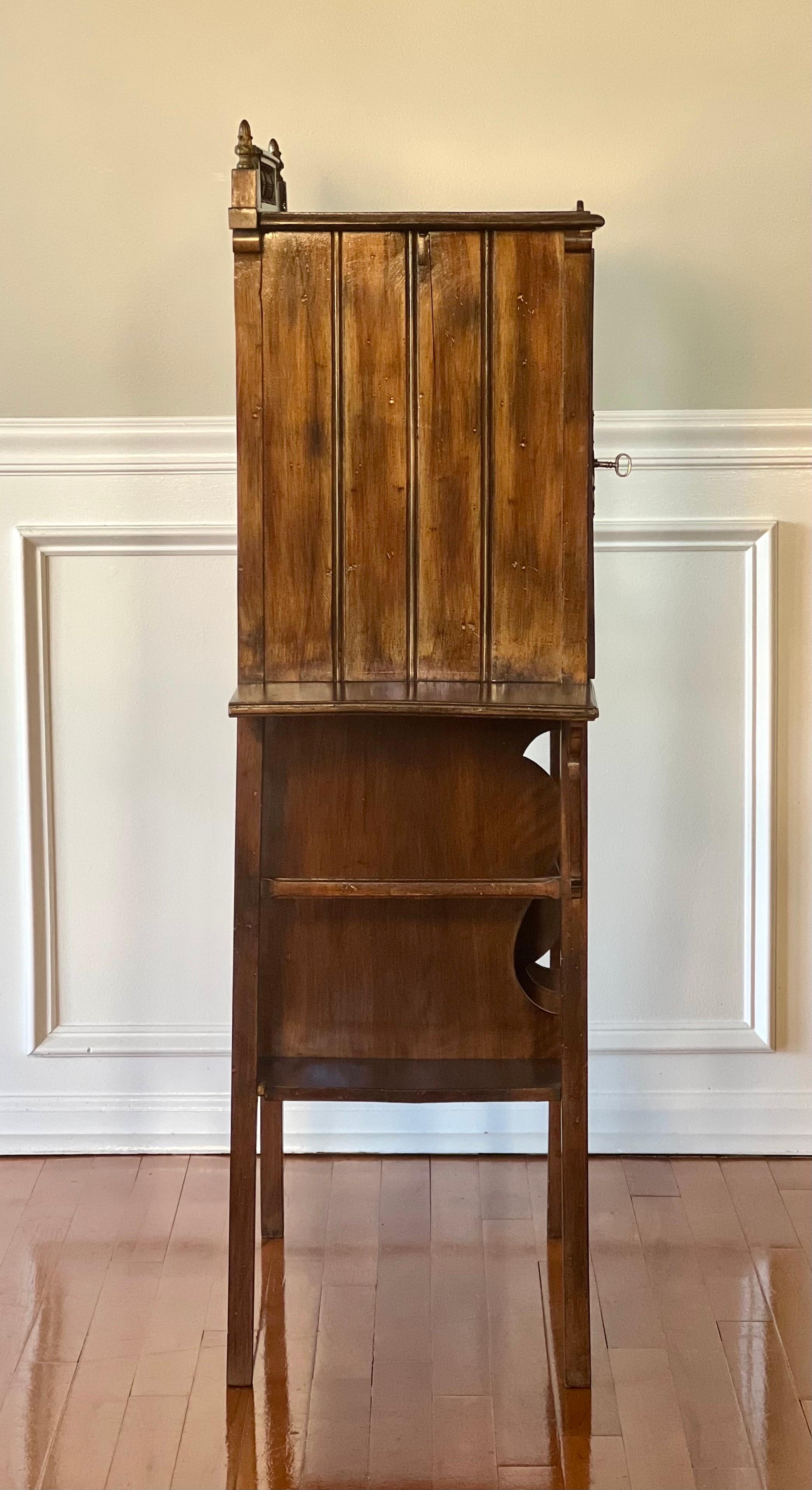 Bronze Early 20th Century Walnut Music Canterbury Cabinet with Stand For Sale