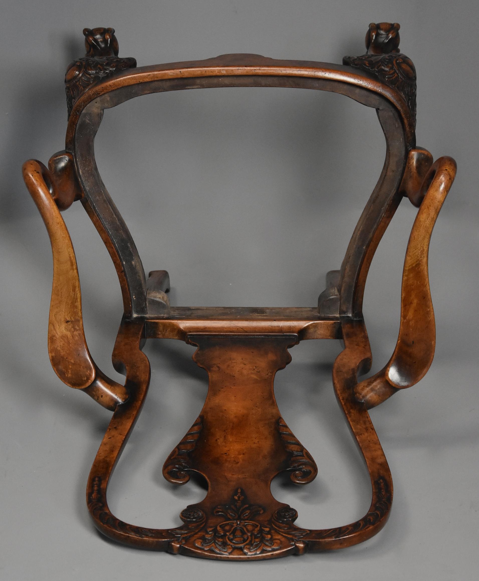 Early 20th Century Walnut Open Armchair in the Queen Ann Style of Fine Patina For Sale 9