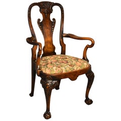 Early 20th Century Walnut Open Armchair in the Queen Ann Style of Fine Patina
