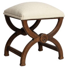 Regency-Curule-Hocker aus Walnussholz mit gepolstertem Sitz aus dem frühen 20. Jahrhundert