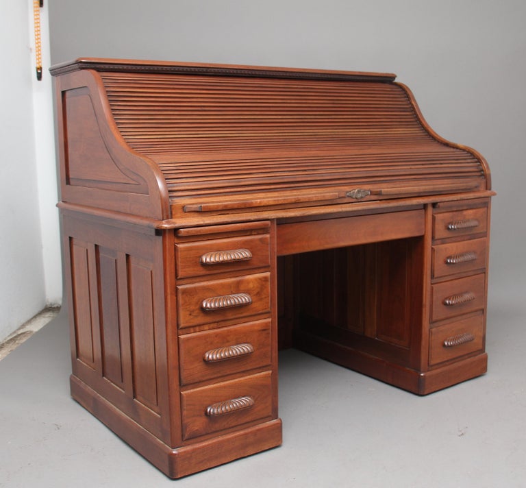 Early 20th Century Walnut Roll Top Desk at 1stDibs roller desk, roll