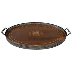 Used Early 20th Century Walnut Serving Tray with Inlay