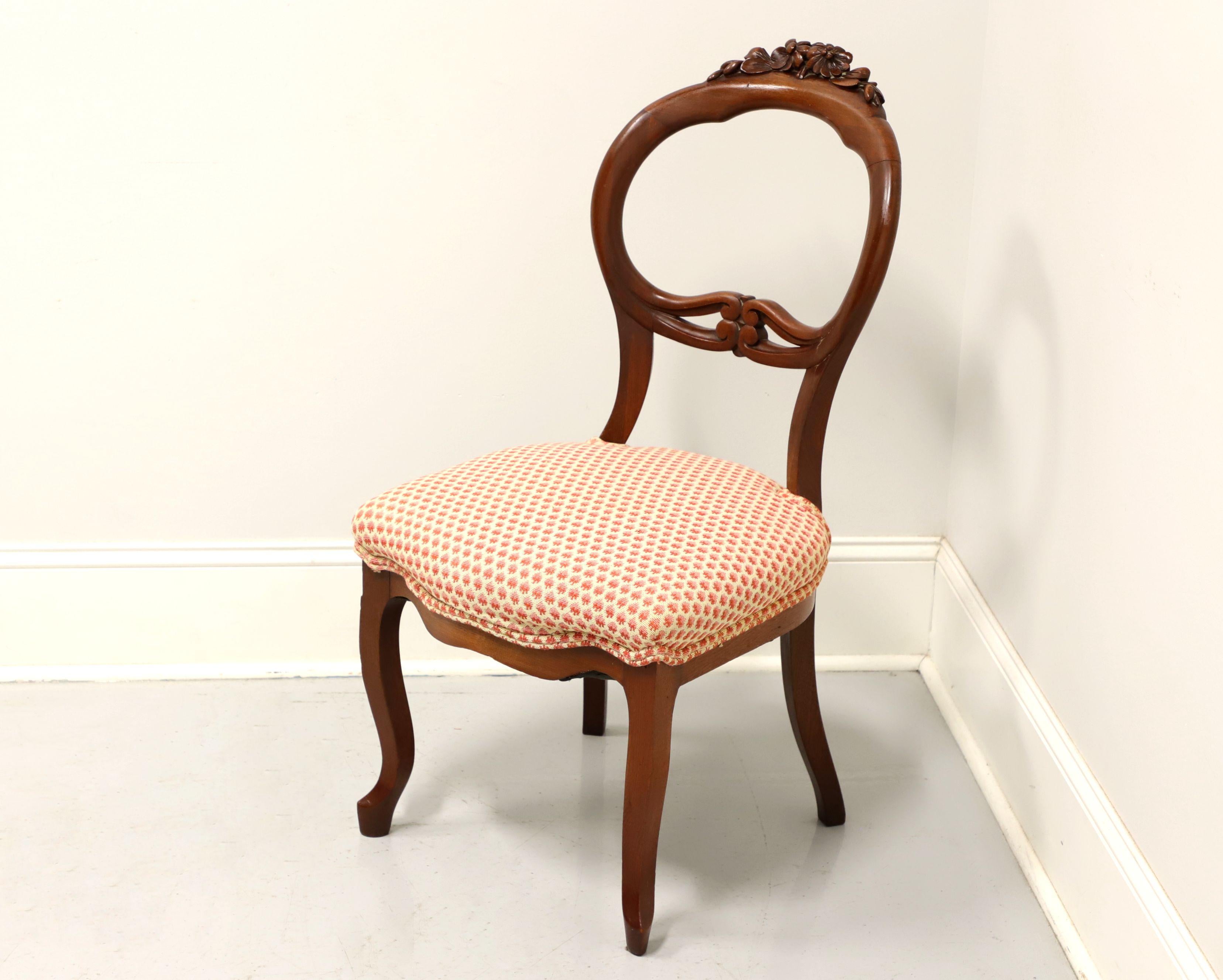 Fabric Early 20th Century Walnut Victorian Balloon Back Side Chair