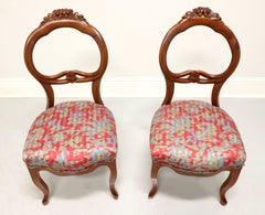 Antique Early 20th Century Walnut Victorian Balloon Back Side Chairs - Pair