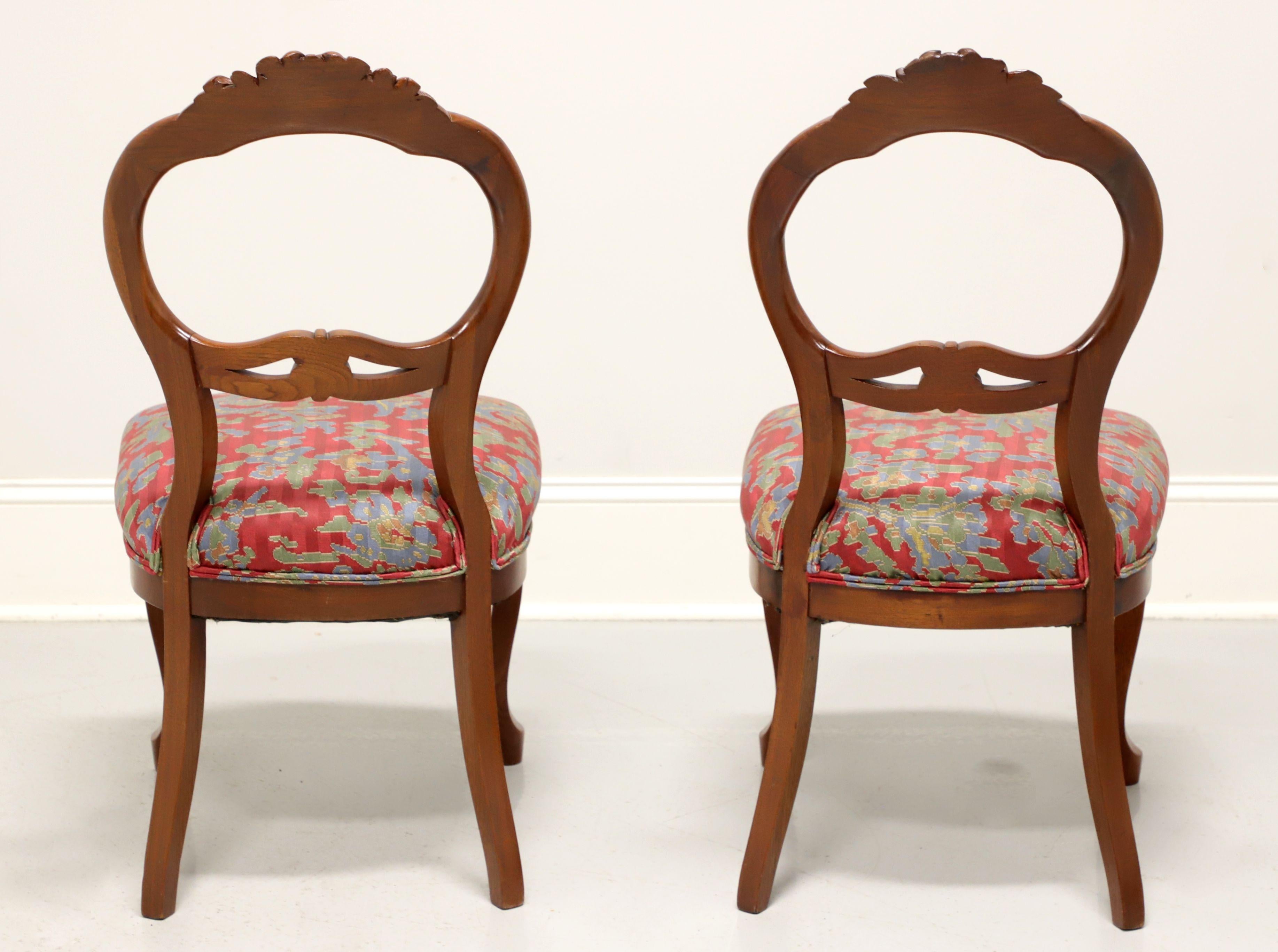 Fabric Antique Early 20th Century Walnut Victorian Balloon Back Side Chairs - Pair For Sale