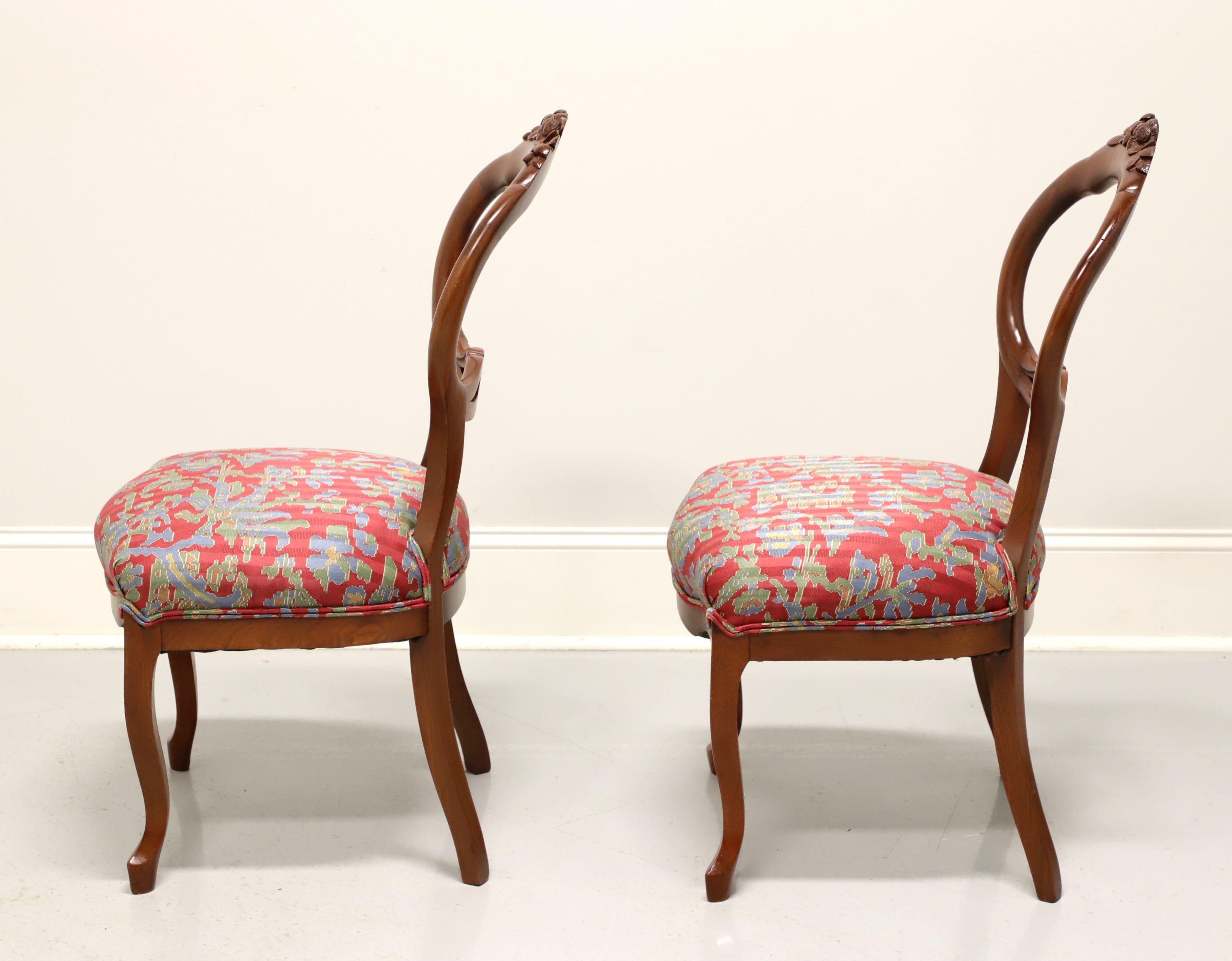 Antique Early 20th Century Walnut Victorian Balloon Back Side Chairs - Pair For Sale 1