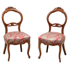 Early 20th Century Walnut Victorian Balloon Back Side Chairs - Pair