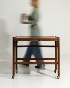 Early 20th Century Walnut Wood Art Deco Bar Cart On Wheels
