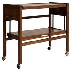Early 20th Century Walnut Wood Art Deco Bar Cart On Wheels