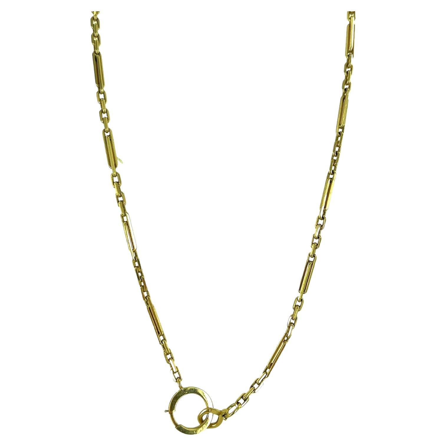 Early 20th Century Watch Chain Link Necklace 14 Karat Yellow Gold 18 In Vintage For Sale