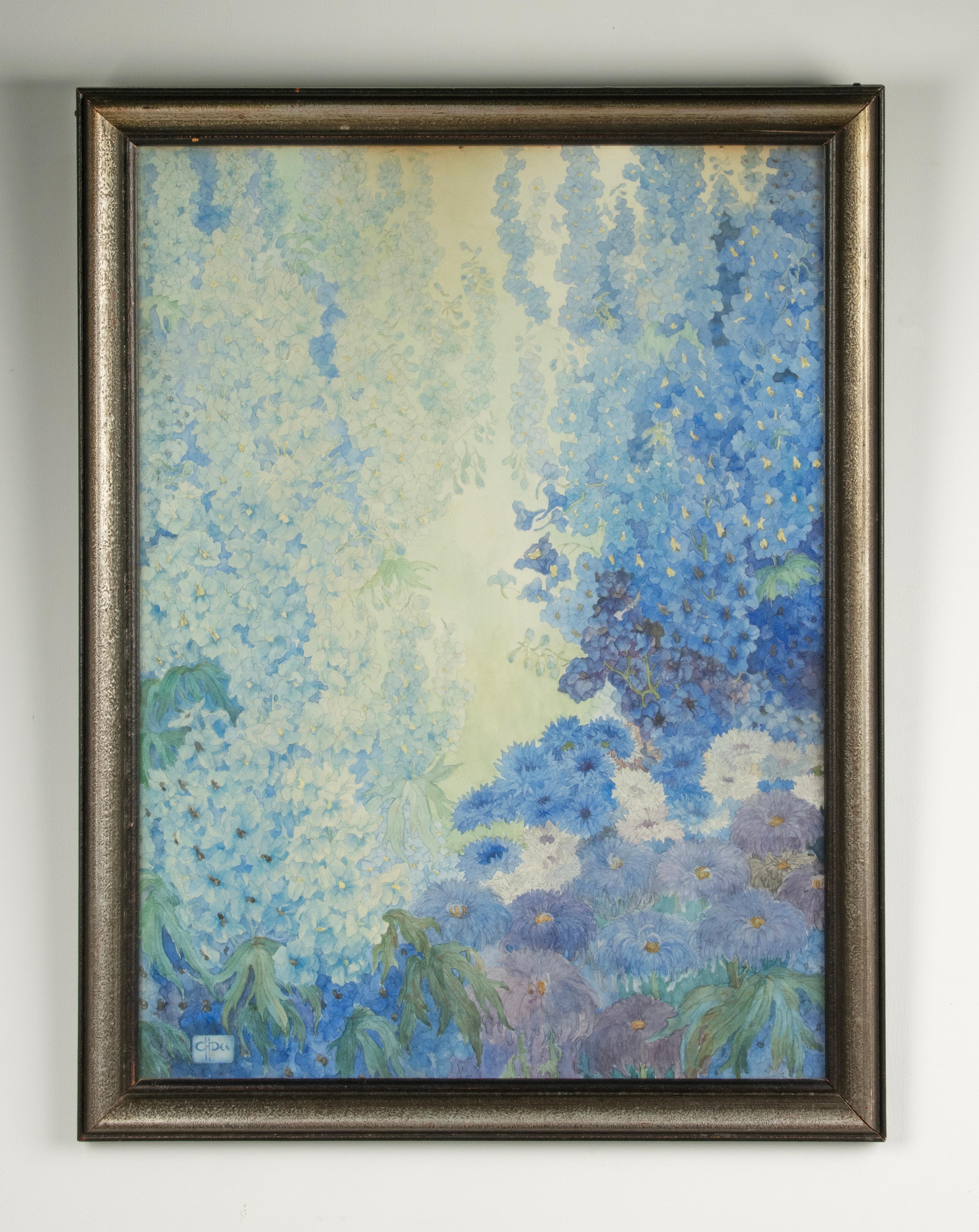 Art Nouveau Acquerello dei primi del Novecento - Fiori - di Corneille Henri Dee in vendita