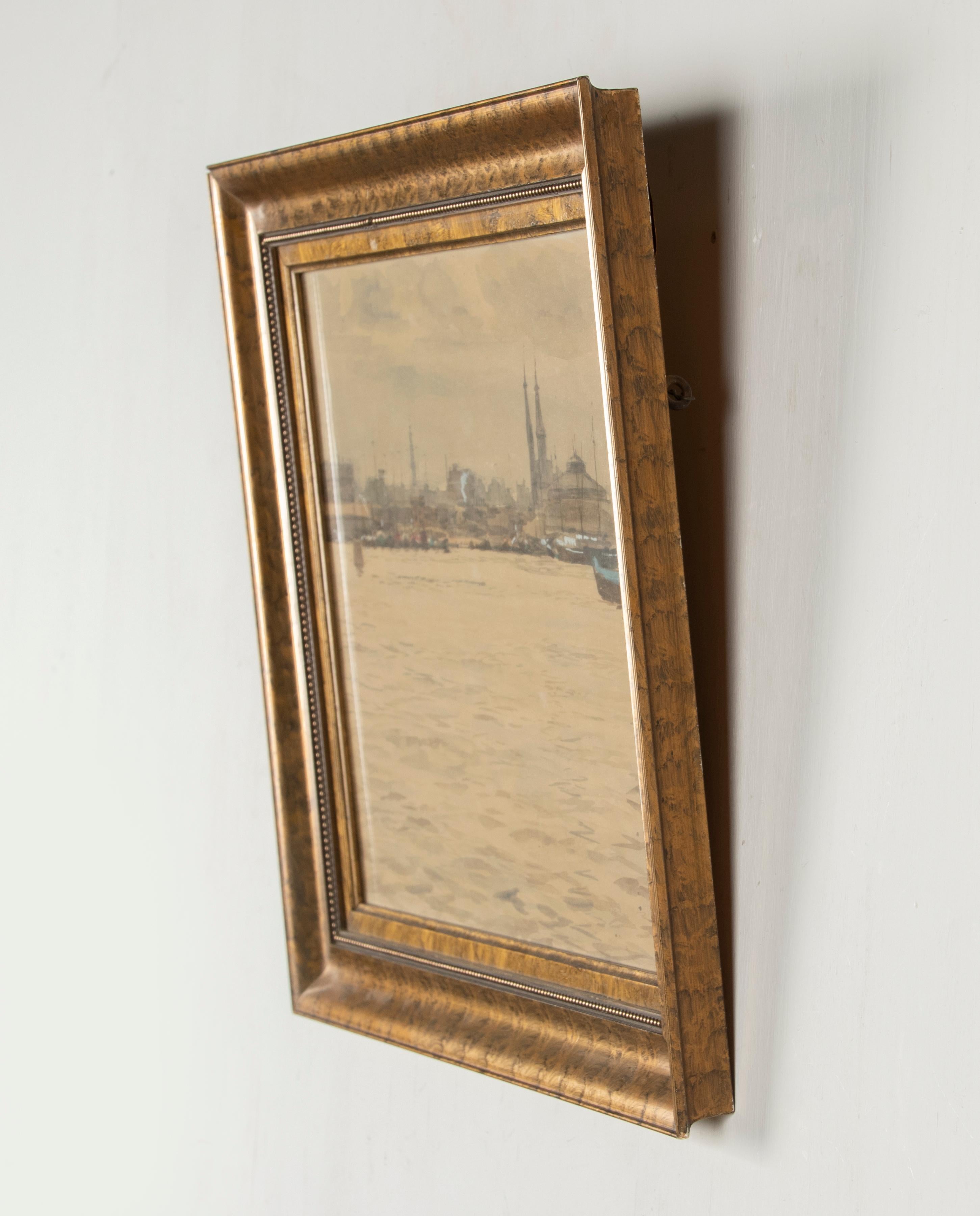 Aquarelle du début du XXe siècle - Vue d'un port en vente 6