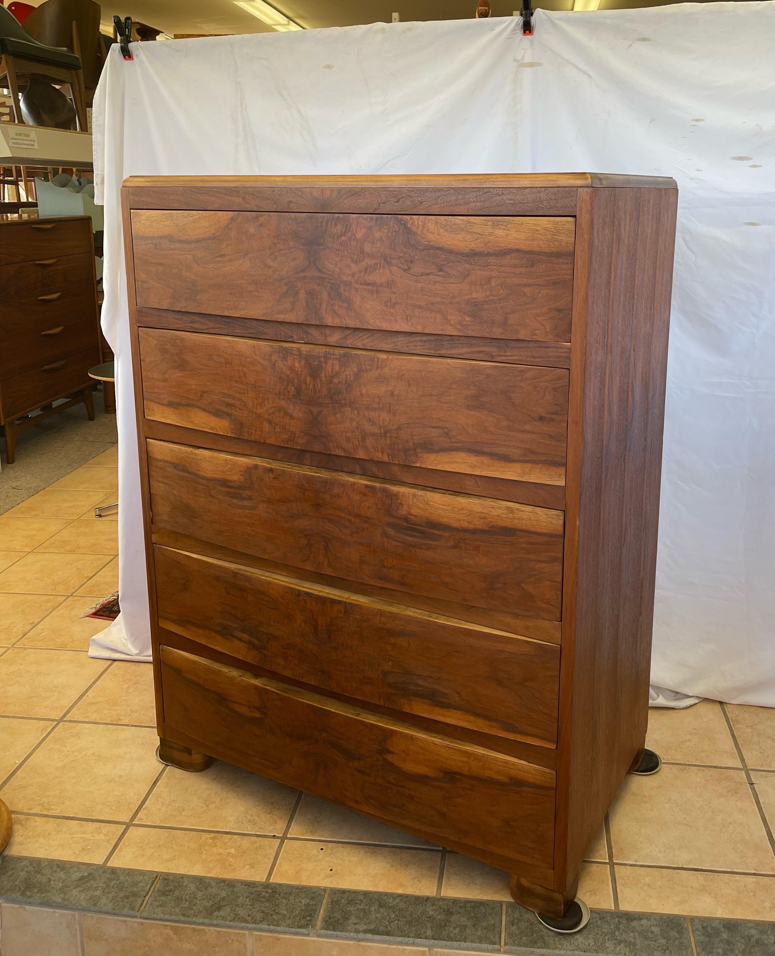 Early 20th Century Waterfall Walnut Burl Chest of Drawers In Good Condition In Seattle, WA