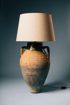 Early 20th Century Western Turkey Terracotta Amphora Glazed Olive Oil Pot Lamp