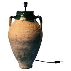 Early 20th Century Western Turkey Terracotta Amphora Glazed Olive Oil Pot Lamp