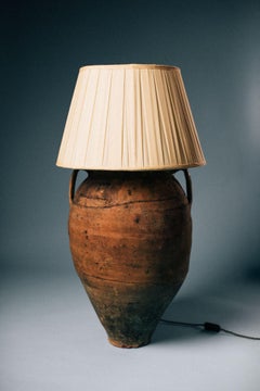 Early 20th Century Western Turkey Terracotta Amphora Olive Oil Pot Lamp