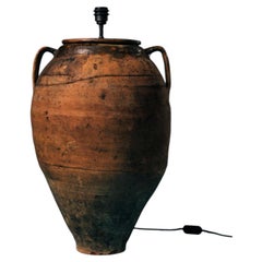 Early 20th Century Western Turkey Terracotta Amphora Olive Oil Pot Lamp