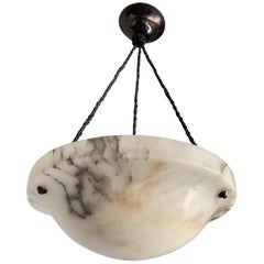 Early 20th Century White and Black Veins Art Deco Alabaster Pendant / Chandelier