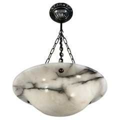 Early 20th Century White and Black Veins Art Deco Alabaster Pendant / Chandelier