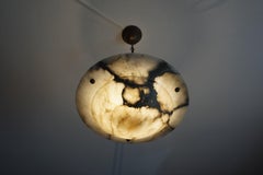 Early 20th Century White & Black Veins Art Deco Alabaster Flushmount or Pendant