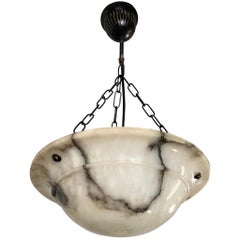 Early 20th Century White & Black Veins Art Deco Alabaster Pendant / Chandelier
