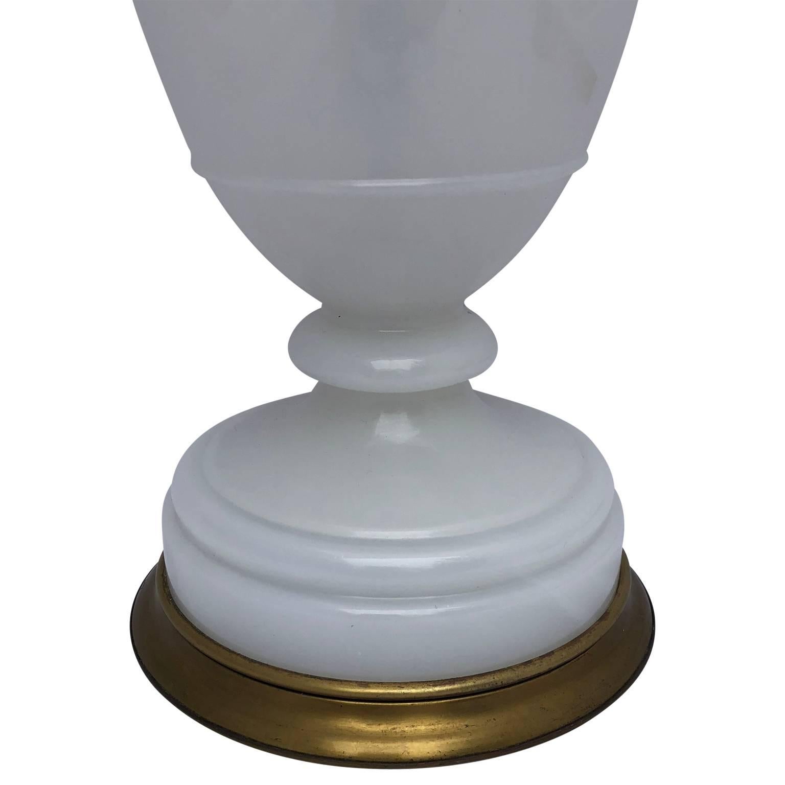 Early 20th Century White Opaline an Bronze Table Lamp 1