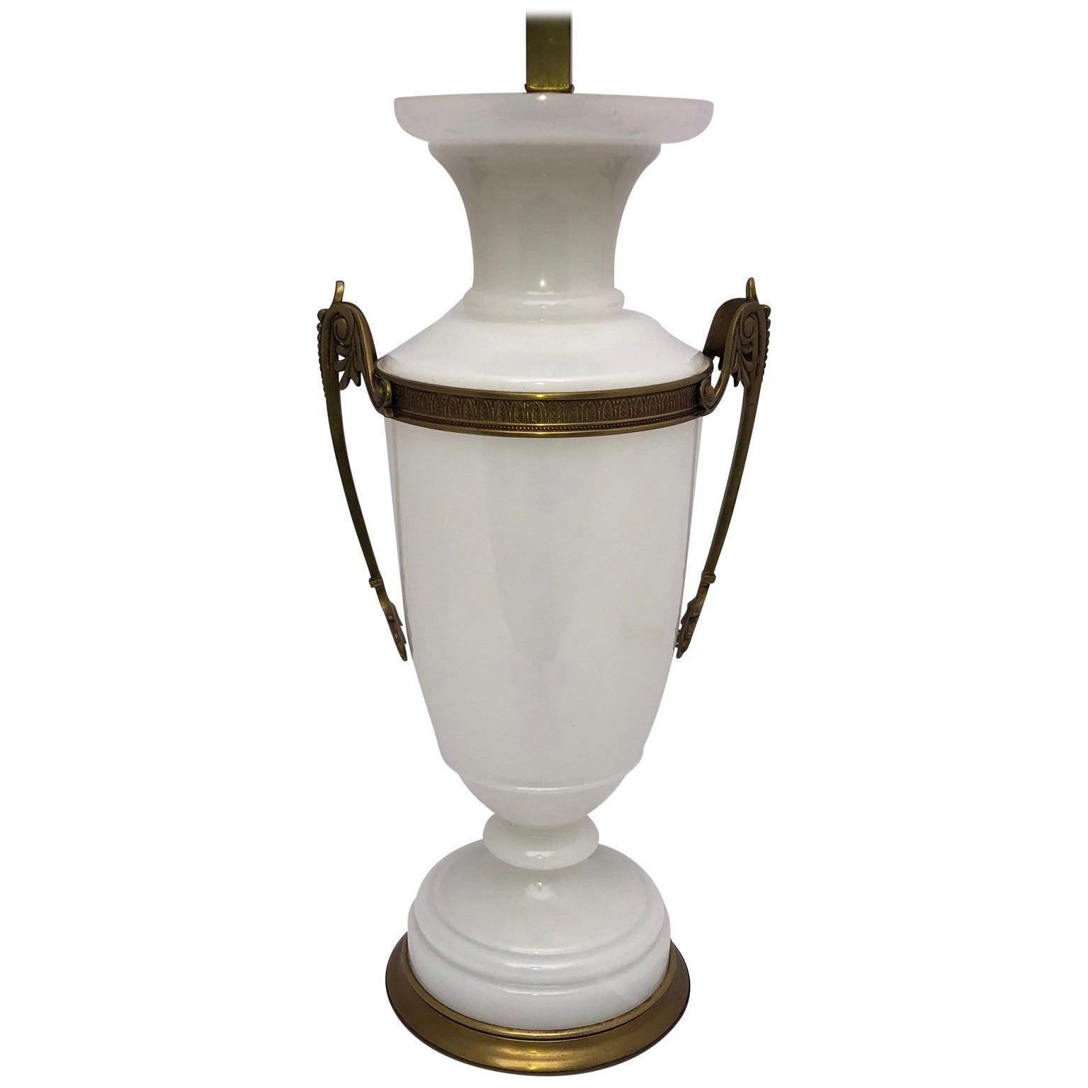 Early 20th Century White Opaline an Bronze Table Lamp