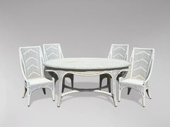 Early 20th Century White Painted handwoven Wicker Garden Dining Room Set
