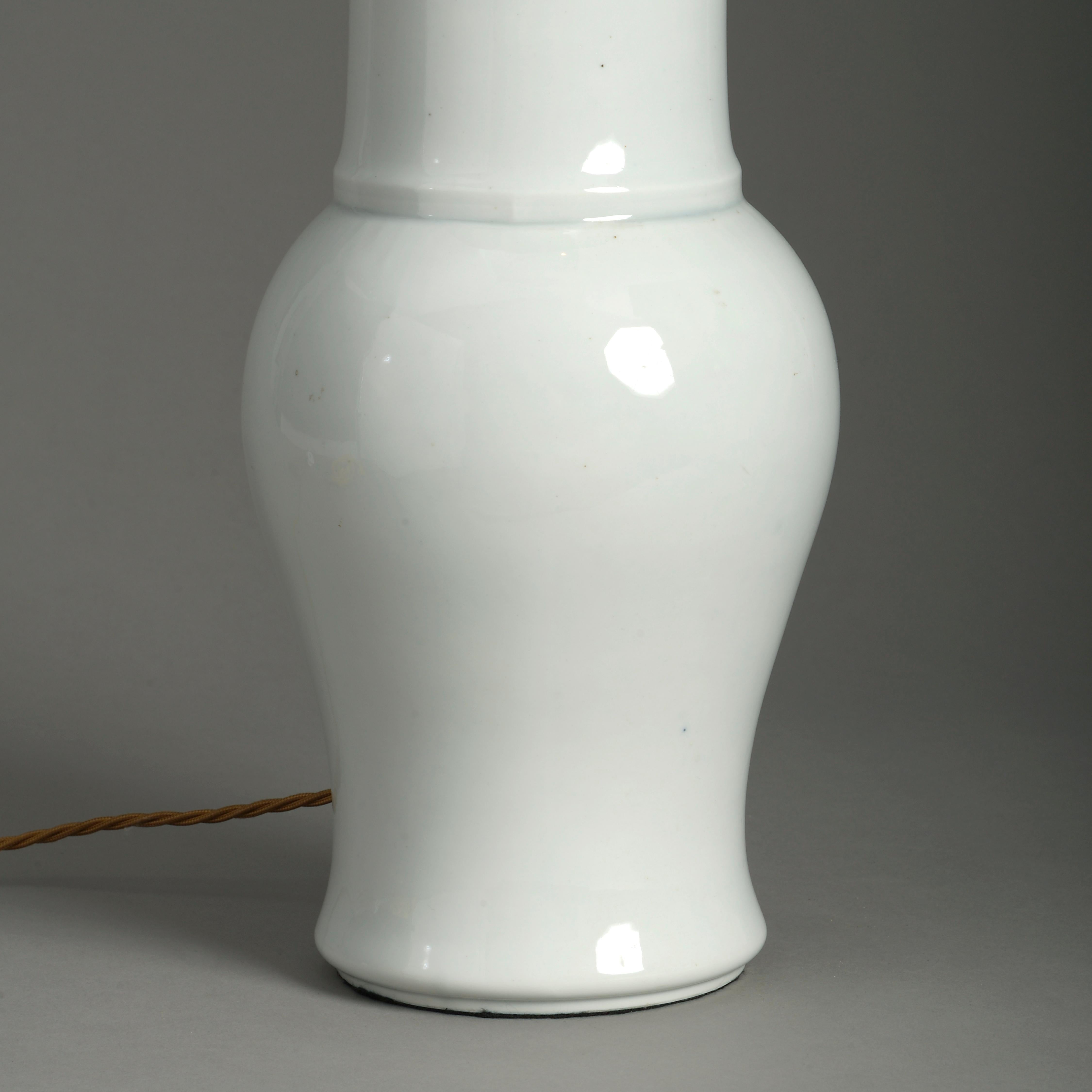 Chinese Early 20th Century White Porcelain Vase Lamp For Sale