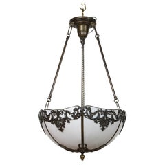 Early 20th Century White Slag Glass Panel Bowl Fixture
