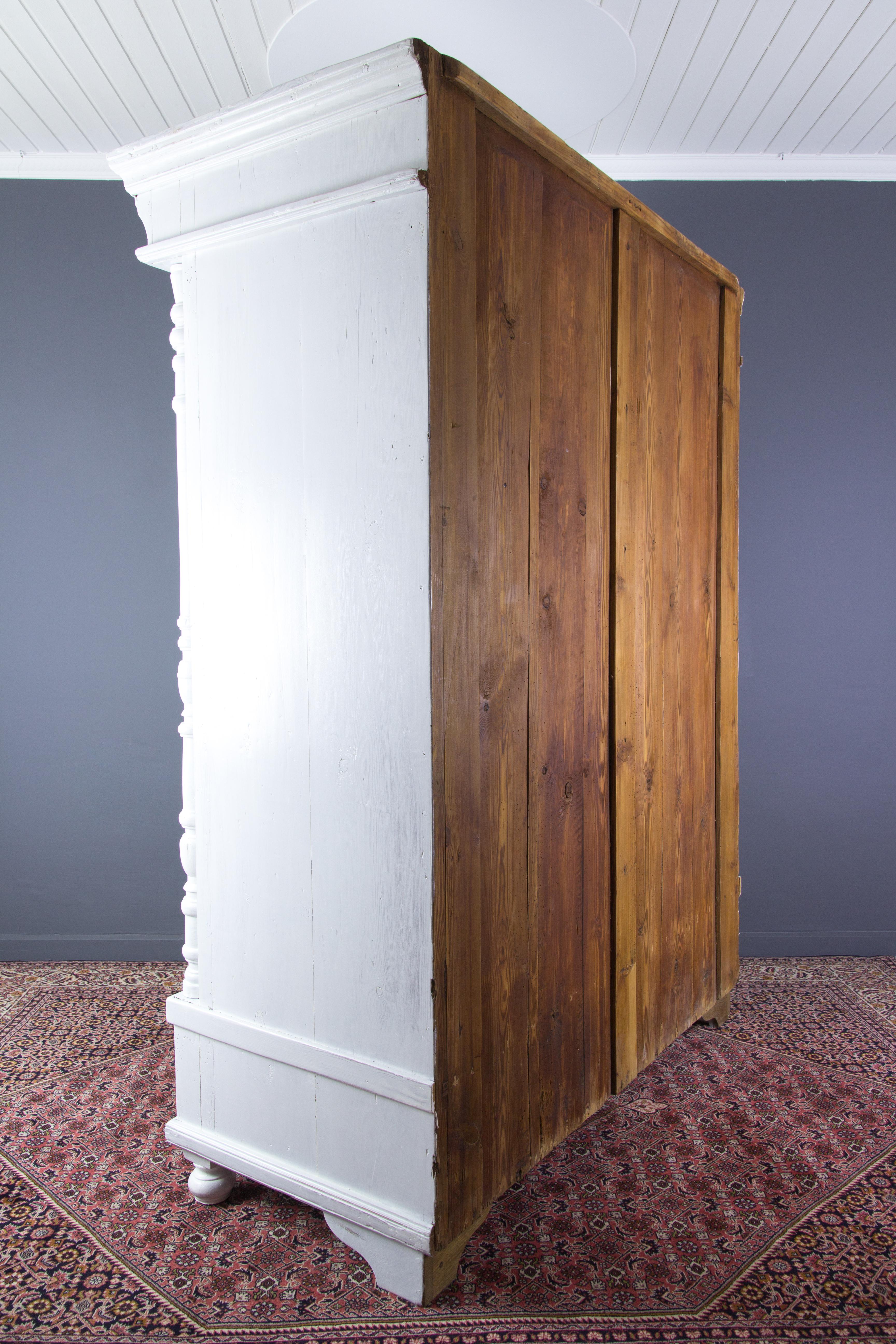 Metal Early 20th Century Whitewashed Massive Baltic Pine Two-Door Armoire For Sale