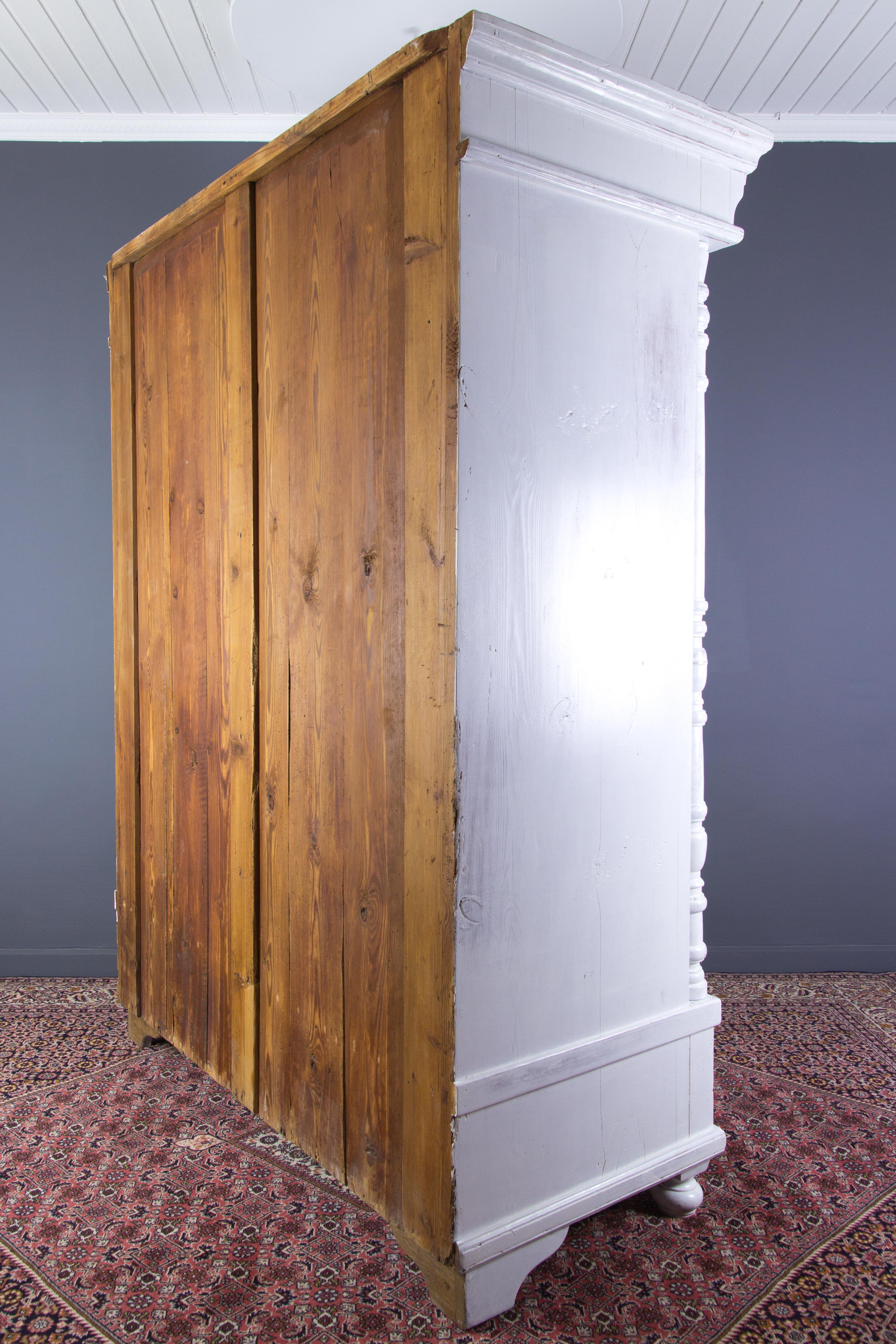 Painted Early 20th Century Whitewashed Massive Baltic Pine Two-Door Armoire For Sale