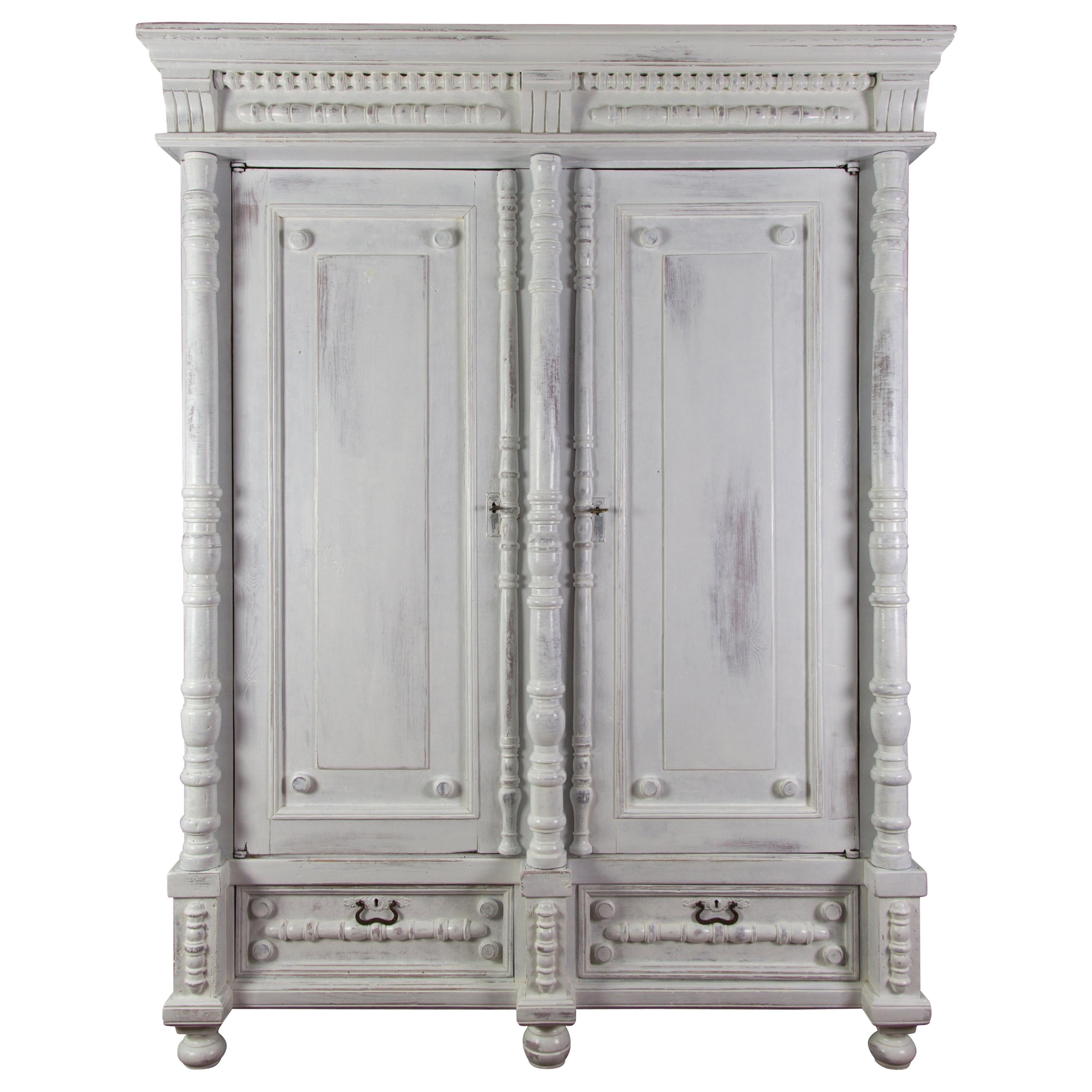 Early 20th Century Whitewashed Massive Baltic Pine Two-Door Armoire