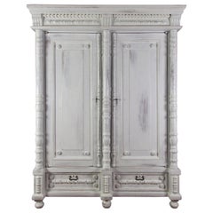 Antique Early 20th Century Whitewashed Massive Baltic Pine Two-Door Armoire