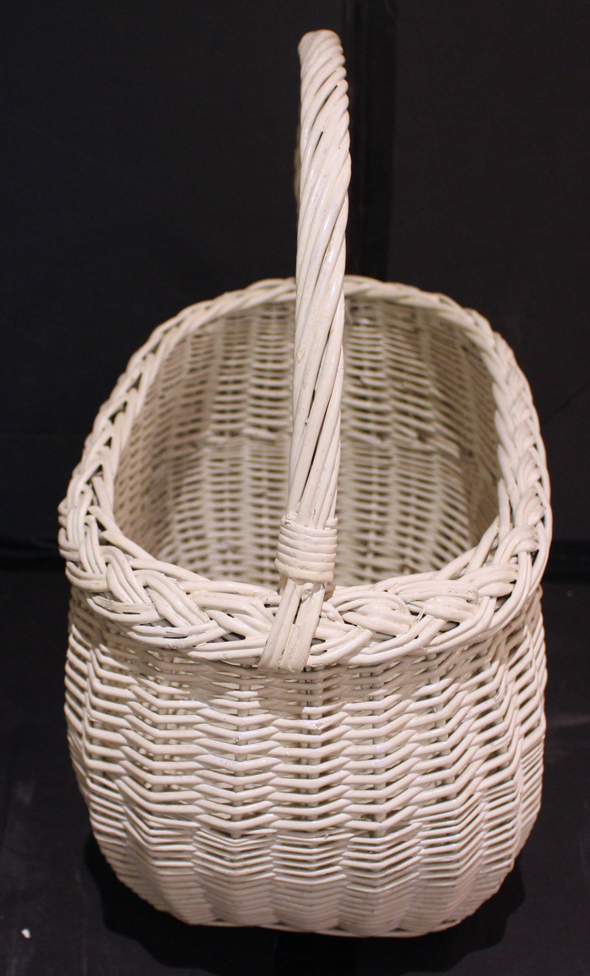 American Early 20th Century Wicker Handled Basket, New England