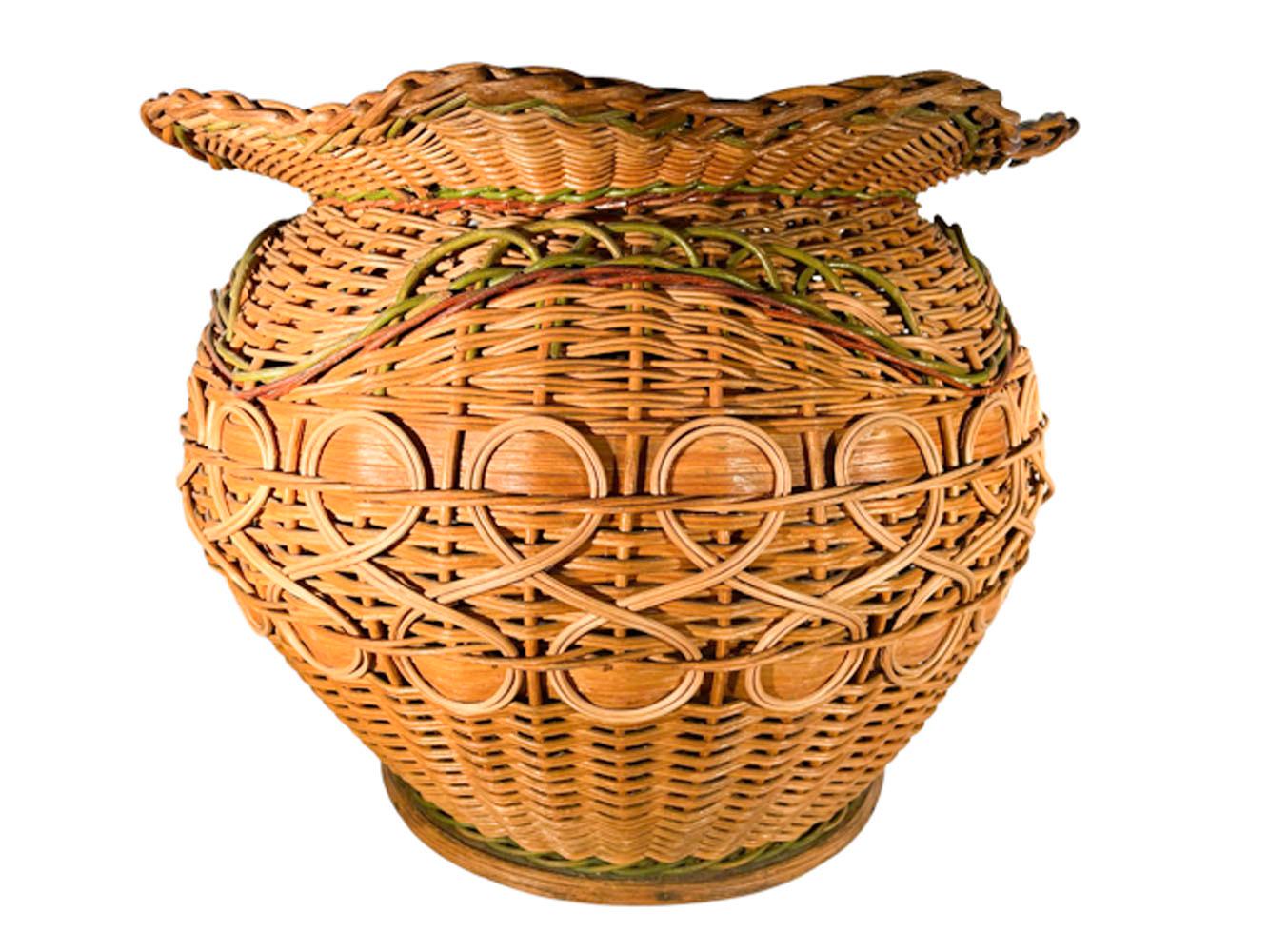 Américain Jardinière / cache-pot en osier du début du 20e siècle avec couleur originale en vente