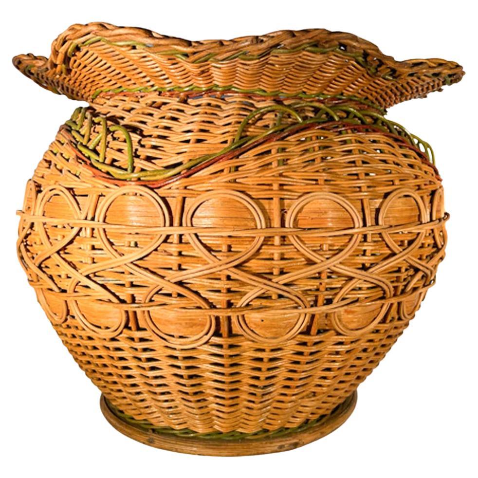 Jardinière / cache-pot en osier du début du 20e siècle avec couleur originale