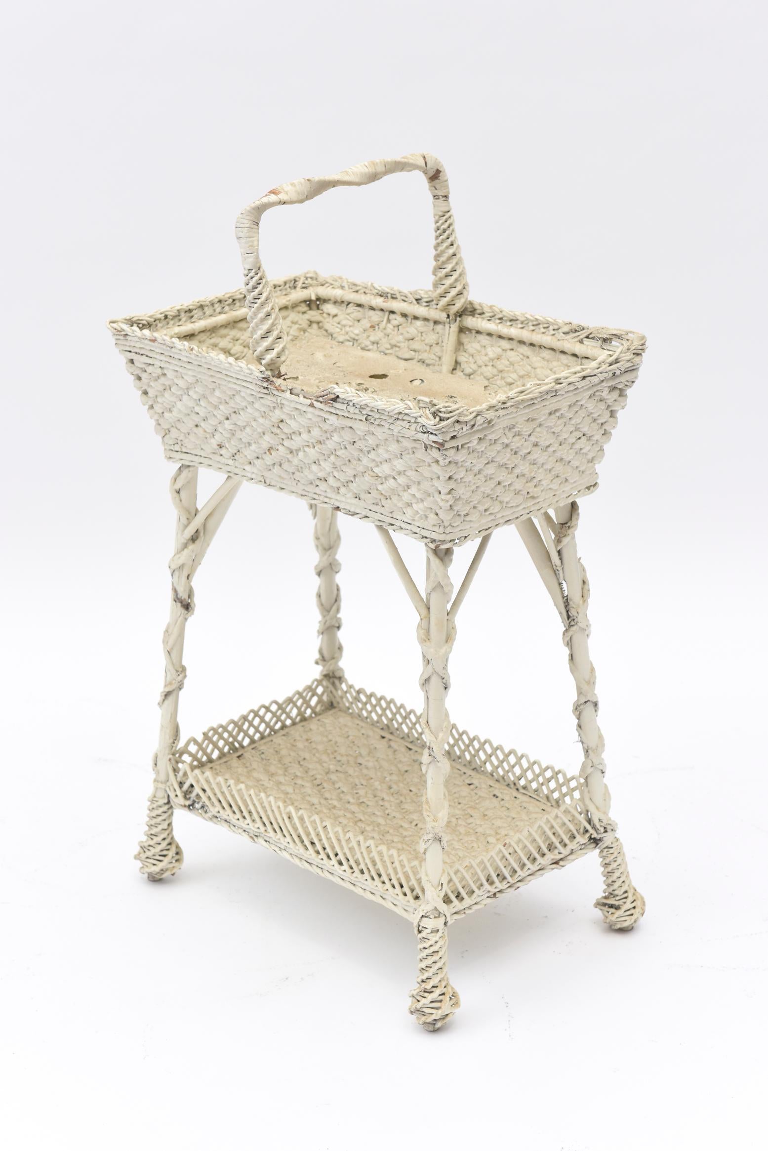 American Early 20th Century Wicker Sewing Stand For Sale